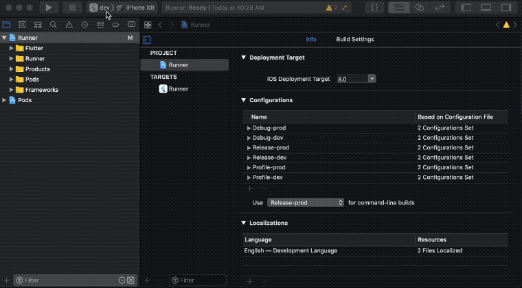 Connect “dev” build configurations to “dev” scheme